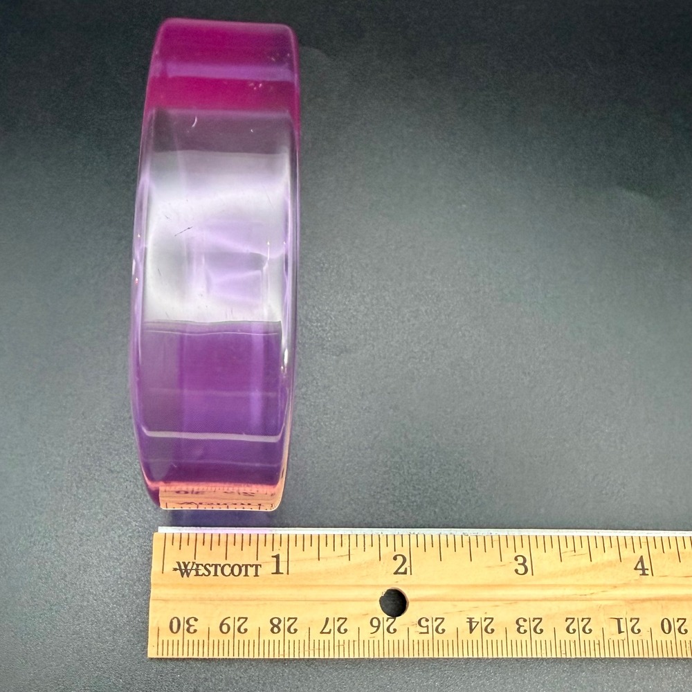 Square Bangle Bracelet Size 8.25 Purple Acrylic Chunky Retro Statement - Picture 8 of 9